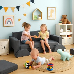 8PCS Modular Toddler Couch Sofa Set for Playroom Bedroom, Kids Convertible Sofa Sectional Foam Playset, Children’s Gift - 1 of 4