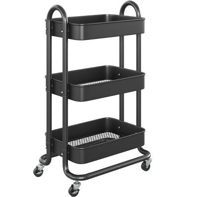 SKONYON 3 Tier Rolling Cart Utility Cart with Lockable Wheels Rolling Metal Storage Easy Move