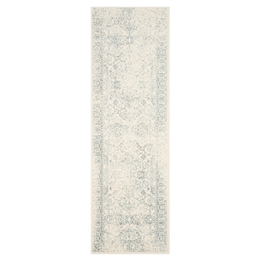 Ivory/Slate Medallion Loomed Runner 2'6inx6' - Safavieh