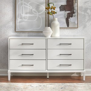 Sussex 6 Drawer Dresser White - Lifestorey: Solid Rubberwood Legs, MDF, Modern Farmhouse Style - 1 of 4