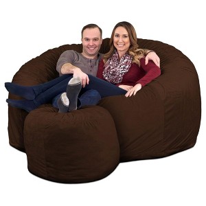 Ultimate Sack 6ft Bean Bag Chair and Footstool, Oversized Comfortable Indoor Floor Lounger, Giant Foam-Filled Furniture for Relaxing, Brown Suede - 1 of 4