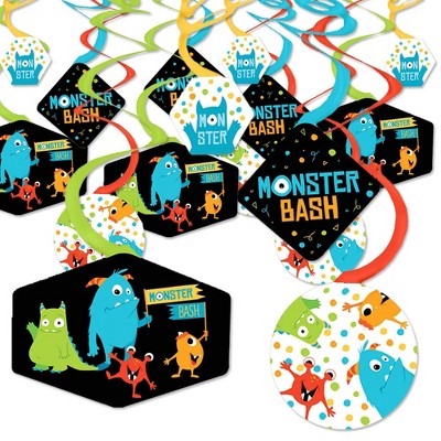  Big Dot of Happiness Monster Bash - Little Monster Birthday Party or Baby Shower Hanging Decor - Party Decoration Swirls - Set of 40 