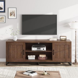 Farmhouse TV Stand for 75" TVs - Sturdy Metal Legs & 2 Open Shelves, Wood Media Console for Living Room - 1 of 4