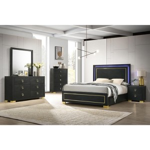 TiramisuBest Contemporary Style 3pc Bedroom Set Queen Size Bed And 2x Nightstands Black Wood Gold Accent Legs - 1 of 4