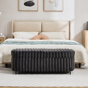 Hrinhom 49.2"W Faux Fur Storage Bench, Footstool with Metal Legs - 1 of 4