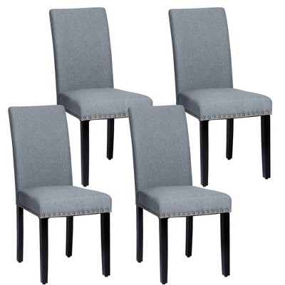 Costway Set of 4 Fabric Dining Chairs w/Nailhead Trim Light Grey