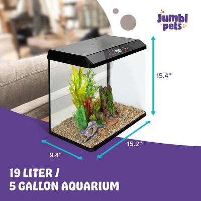 5 Gallon Black Glass Desktop Aquarium Kit with LED Lighting