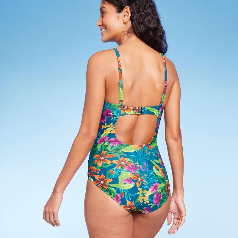 Women&#39;s Tropical Print Shirred Full Coverage One Piece Swimsuit - Kona Sol&#8482; Multi, 3 of 6
