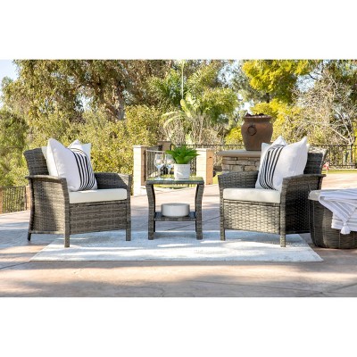 Malibu 3pc Outdoor Curved Wicker Bistro Set - Dark Gray - Coaster