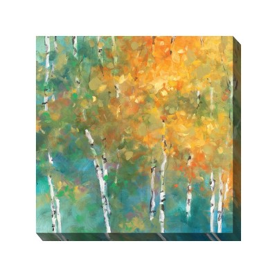 Cottage Garden West of The Wind Obscure Forest Green, Yellow, Blue 24 x 24 Inch Waterproof Gallery Wrapped Canvas, Outdoor Garden, Yard, Patio All