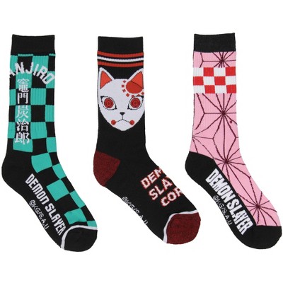 Demon Slayer Crew Socks 3 Pack, Demon Slayer Manga Tanjiro And Nezuko Socks, Anime Performance Cushioned Athletic Socks