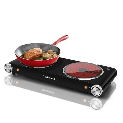 Techwood 1800W Electric Hot Plate Cooktop for Cooking,Infrared Ceramic Countertop Stove Top 2 Burners,Stainless Steel Portable Electric Burner