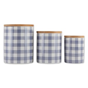 Design Imports Stonewash Blue & White Buffalo Check Ceramic Canister Set/3 - 1 of 4