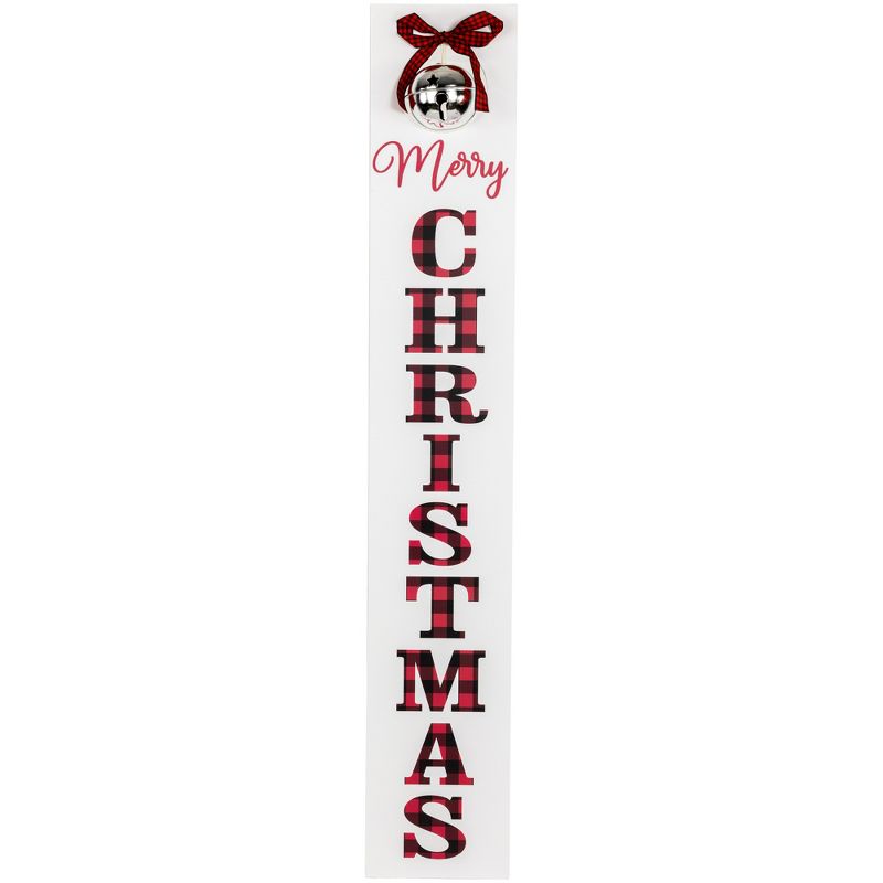 Northlight 35" Plaid "Merry Christmas" Porch Board Sign Decoration with Large Jingle Bell, 1 of 7