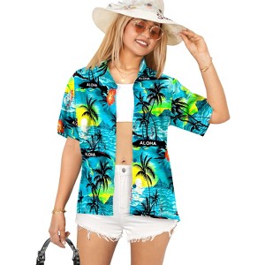 LA LEELA Hawaiian Shirts Womens Summer Beach Party Colorful Shirt Collared Blouse Short Sleeve Vacation Dress Tee Shirts Tops for Women - 1 of 4