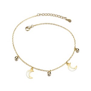 Guili 14K Gold Plated Crescent Moon and Bead Charm Bracelet Features a Celestial-Inspired Design with Delicate Accents for a Whimsical Everyday Look - 1 of 3
