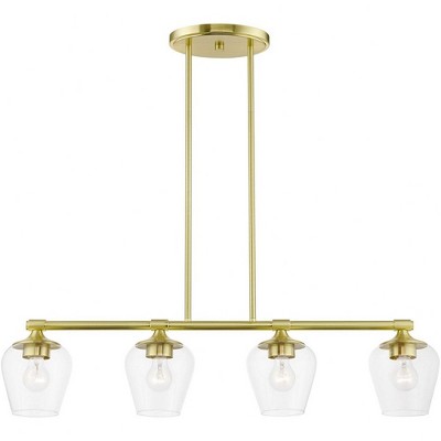 Elegant Satin Brass Linear Chandelier with Clear Glass Shades