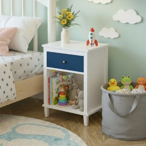 FONTOI 26.7"H Nightstand with Open Storage Shelf, Wood Nightstand with Drawer and Shelf, Bedside End Table for Kids' Room Bedroom Nursery - 1 of 4