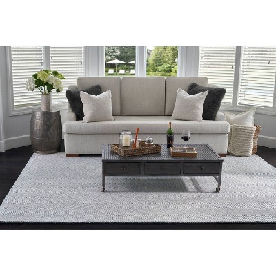 Blue Herringbone Hand Tufted Wool Area Rug, 5' x 8'