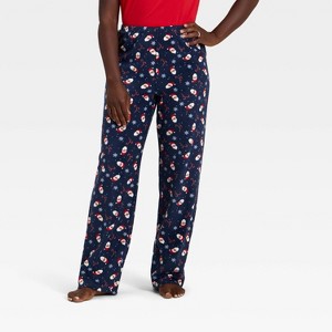 Women's Santa Print Microfleece Holiday Matching Family Pajama Pants - Wondershop™ Navy Blue - 1 of 4