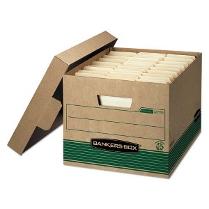 Bankers Box STOR/FILE Medium-Duty 100% Recycled Storage Boxes, Letter/Legal Files, 12.5" x 16.25" x 10.25", Kraft/Green, 12/Carton - 1 of 4