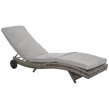 Outsunny Patio Wicker Cushioned Chaise Lounge Chair, Outdoor PE Rattan Sun lounger w/ 5-Level Adjustable Backrest & 2 Wheels for Easy Movement