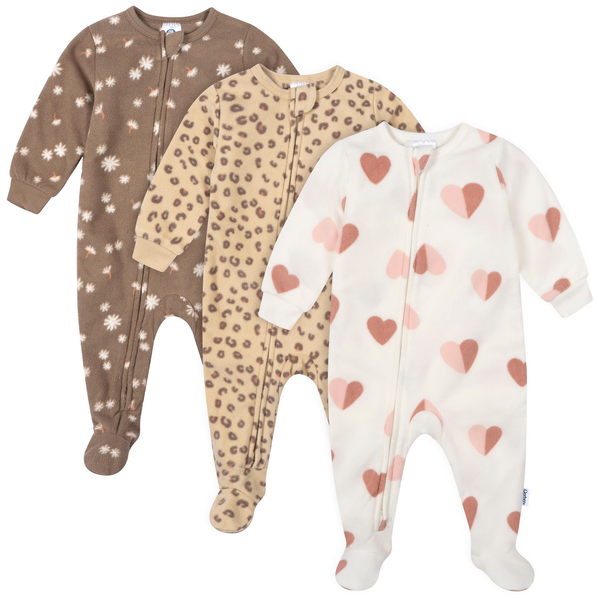 Gerber Baby and Toddler Girls' 3-Pack Footed Fleece Pajamas