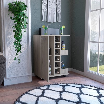 NicBex Mobile Kitchen Island Cart Morden Kitchen Carts on Wheels with Storage, 1 Cabinet Door, 6 Bottle Rack and 2 Shelves for Kitchen