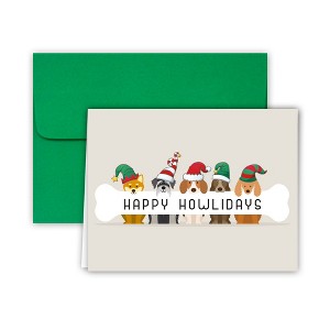 Happy Howlidays Dog Themed Holiday Christmas Greeting Cards and Green Envelopes - 25 pack - 1 of 3