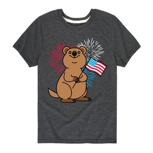 Boys' - Instant Message - Quokka with American Flag & Fireworks Short Sleeve Graphic T-Shirt - 1 of 4