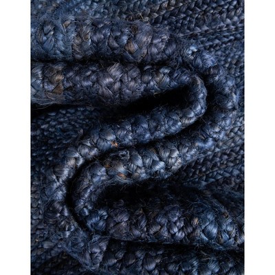 Handmade Navy Blue Braided Reversible Rectangular Rug