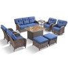 Belord Brown Wicker 9 Piece Patio Furniture Set with 5" Thick Cushions, 41" Propane Fire Pit Table Set with Swivel Glider Chairs and Club Chairs - 4 of 4