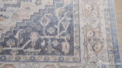 Emmett Navy Blue and Beige Hand-knotted Synthetic Fur Rug 7'10" x 10'2"