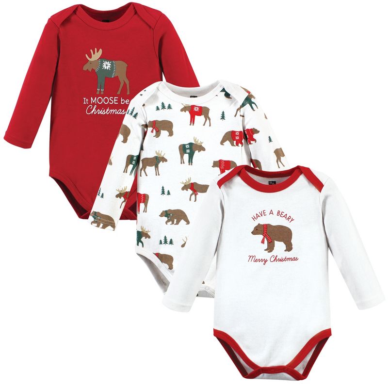 Hudson Baby Unisex Baby Cotton Long-Sleeve Bodysuits, Moose Be Christmas, 1 of 6
