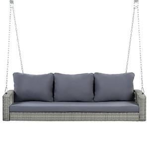 Okak 69IN 3-Person Wicker Porch Swing with Throw Pillow and Cushion, Swing Chair with Chain, Outdoor Swing for Backyard, Garden - 1 of 4