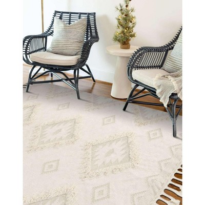 Ivory Geometric Handmade Wool Area Rug