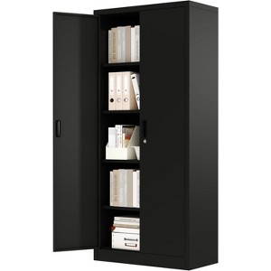 71" Metal Storage Cabinet with Doors, Lock and 4 Adjustable Shelves, Tall Pantry Cabinet for Garage, Office, Bedroom, Shop, Craft Room, Black - 1 of 4