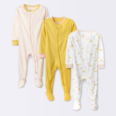 Image of Baby Girls' 3pk Zip-Up Sleep N' Play - Cloud Island™ Pink 0-3M