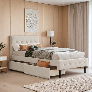Twin Size Upholstered Platform Bed with 2 Drawers - Leovsnove - 1 of 3