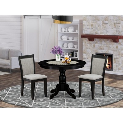 East West Furniture 3 Pc Kitchen Table set - Robust Two 9-Inch Drop Down Leaves Solid Wood Dinette Table & 2 Wooden Seat Dining Chairs,  White