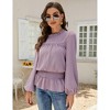 Women's Summer Blouse High Collar Long Sleeve Lantern Sleeve Pullover - 4 of 4
