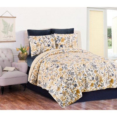 Blue and Yellow Reversible Cotton Twin Quilt Set