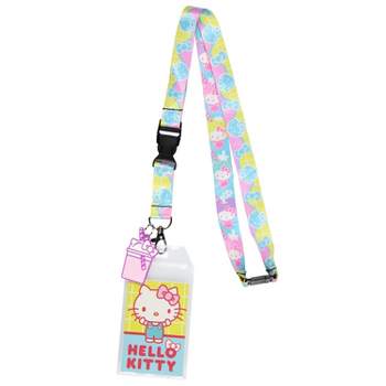 Sanrio Hello Kitty Pastel ID Badge Holder Lanyard w/ Kitty Cup Rubber Pendant Multicoloured