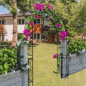 Metal Garden Arch W55'' x H94.5'' Garden Arbor Trellis Climbing Plants Support Rose Arch Outdoor Arch Black - 1 of 4