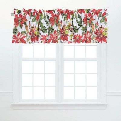 C&F Home Poinsettia Berries Cotton Red Valance Window Treatment Set of 2