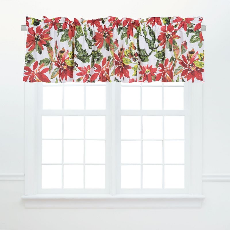 C&F Home Poinsettia Berries Cotton Red Valance Window Treatment, 1 of 5