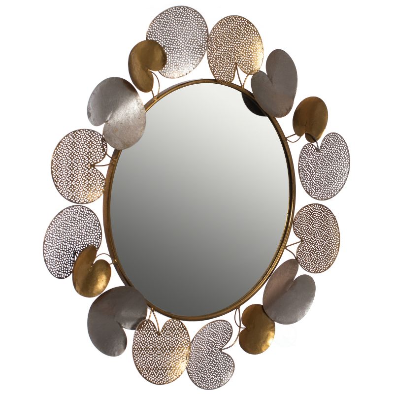 Fabulaxe 31" Accent Wall Mounted Mirror with Gold and Silver with Decorative Modern Pedal Leaf Frame, 5 of 8