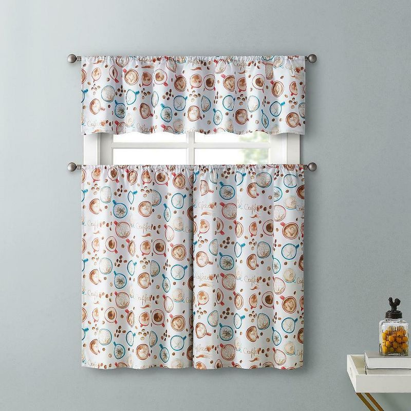 Kate Aurora Coffee Brew Complete 3 Piece Complete Café Kitchen Curtain Tier & Valance Set - 56 in. W x 15 in. L, Blue, 2 of 3