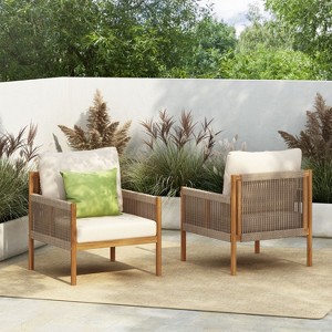 Sapphtopaz Outdoor Dining Chairs Modern Outdoor Patio Chairs with Wood Frame, Cushions for Garden, Balcony - 1 of 4