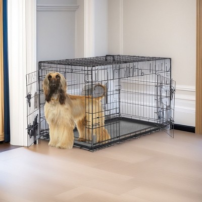 FURNIinspire Pet Crates and Houses 48 Inch Two Entry Collapsible Pet Enclosure with Modular Partition and Detachable Base, Black, 48.4"*29.3"*31.2"